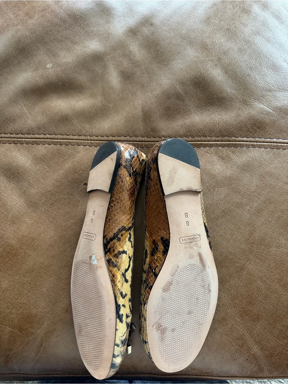 coach snakeskin ballet flats with brown leather bow